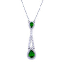 Rhodium Plated 925 Sterling Silver Teardrop Green CZ Necklace - BGP01423 | Silver Palace Inc.