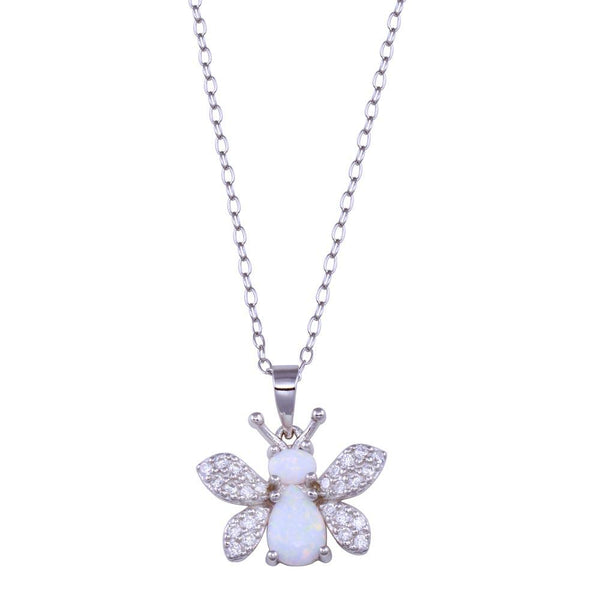 Rhodium Plated 925 Sterling Silver Multicolor Bee CZ Necklace - BGP01436 | Silver Palace Inc.