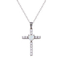 Rhodium Plated 925 Sterling Silver Cross Heart Opal Clear CZ Necklace - BGP01438 | Silver Palace Inc.
