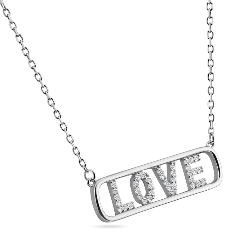 Silver 925 Rhodium Plated Clear Love Pendant Necklace - BGP01455