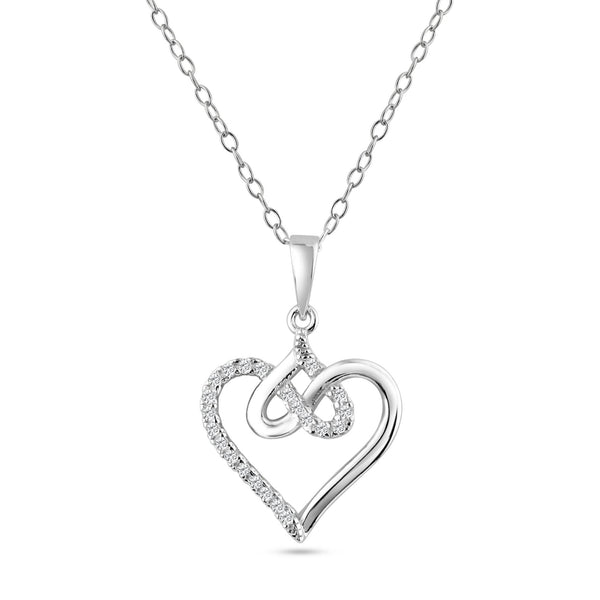Rhodium Plated 925 Sterling Silver Entagled Hearts CZ Pendant Necklace - BGP01463 | Silver Palace Inc.