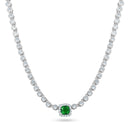 Rhodium Plated 925 Sterling Silver Bubble Tennis CZ Green Center Stone Necklace - BGP01469 | Silver Palace Inc.