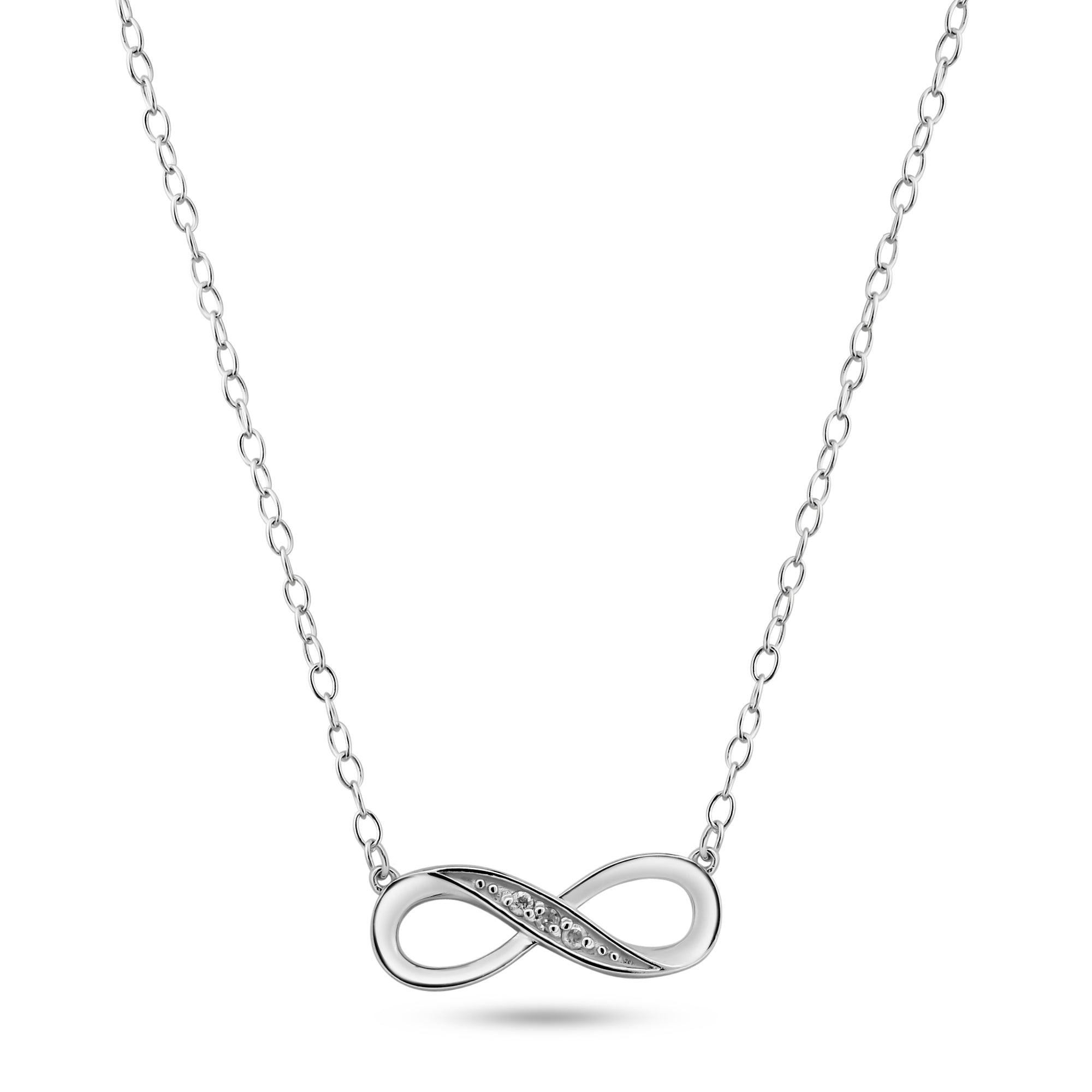 Rhodium Plated 925 Sterling Silver Infinity Design Diamond Necklaces - BGP01473 | Silver Palace Inc.