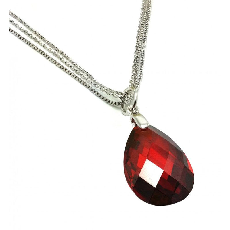 Silver 925 Rhodium Plated Red Teardrop CZ Wire Necklace - BGP00813 | Silver Palace Inc.