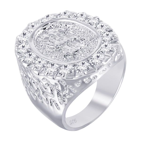 Closeout-Silver 925 Rhodium Plated Large Dollar Sign Ring with CZ - BGR00012 | Silver Palace Inc.