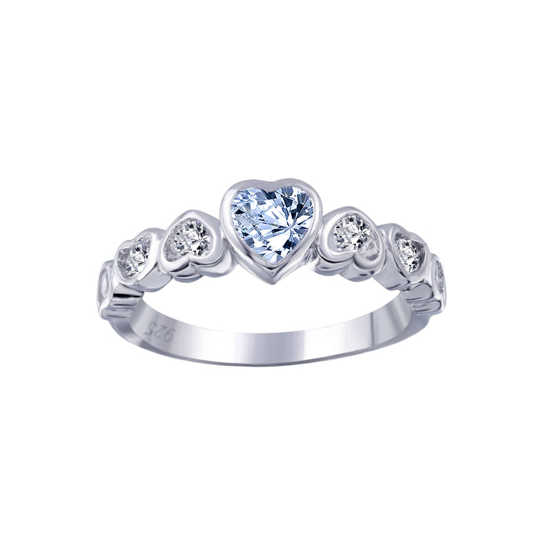 Silver 925 Rhodium Plated Blue Center CZ Heart Ring - BGR00014B | Silver Palace Inc.