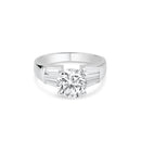 Rhodium Plated 925 Sterling Silver Clear Baguette Round Center CZ Bridal Ring - BGR00015
