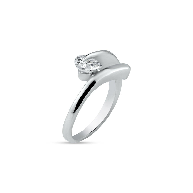 Silver 925 Rhodium Plated Overlapping Heart CZ Ring - BGR00018 | Silver Palace Inc.
