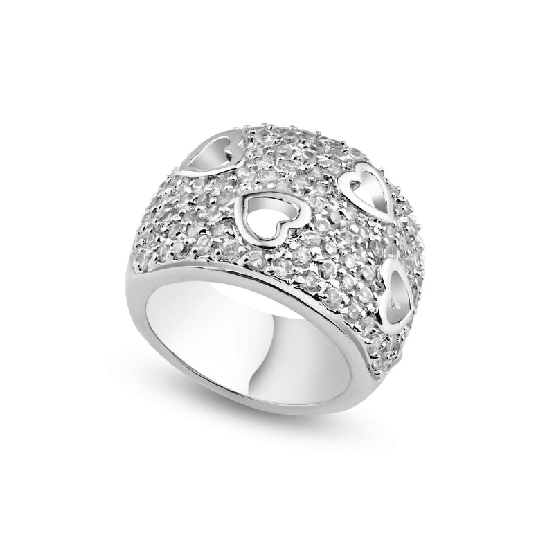 Closeout-Silver 925 Rhodium Plated Clear Pave Set CZ Heart Dome Ring - BGR00019 | Silver Palace Inc.
