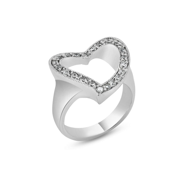 Closeout-Silver 925 Rhodium Plated CZ Open Heart Ring - BGR00024 | Silver Palace Inc.