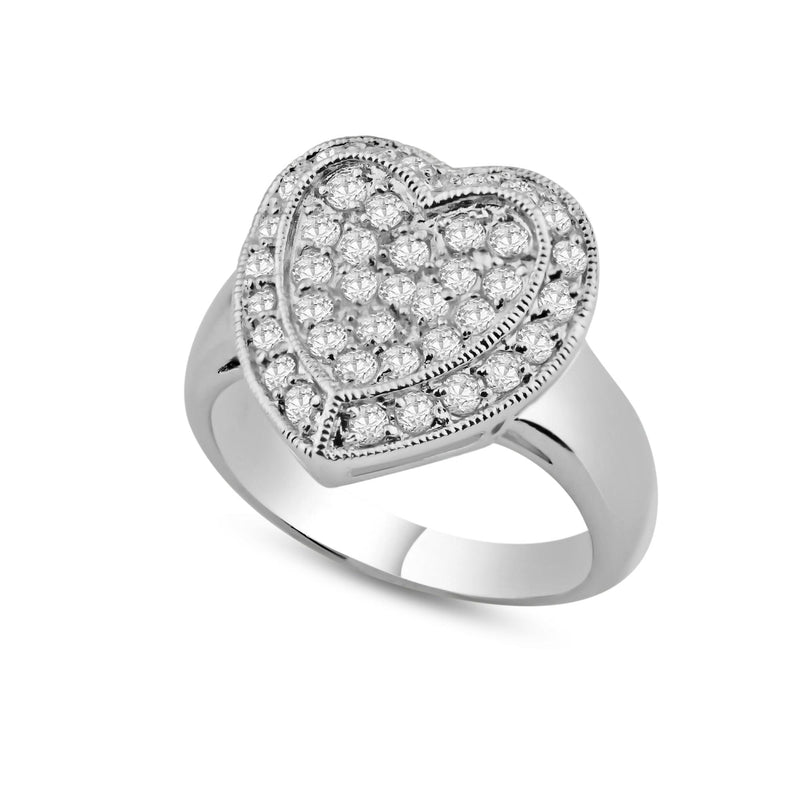 Silver 925 Rhodium Plated Pave Set Clear CZ Solid Heart Ring - BGR00025 | Silver Palace Inc.