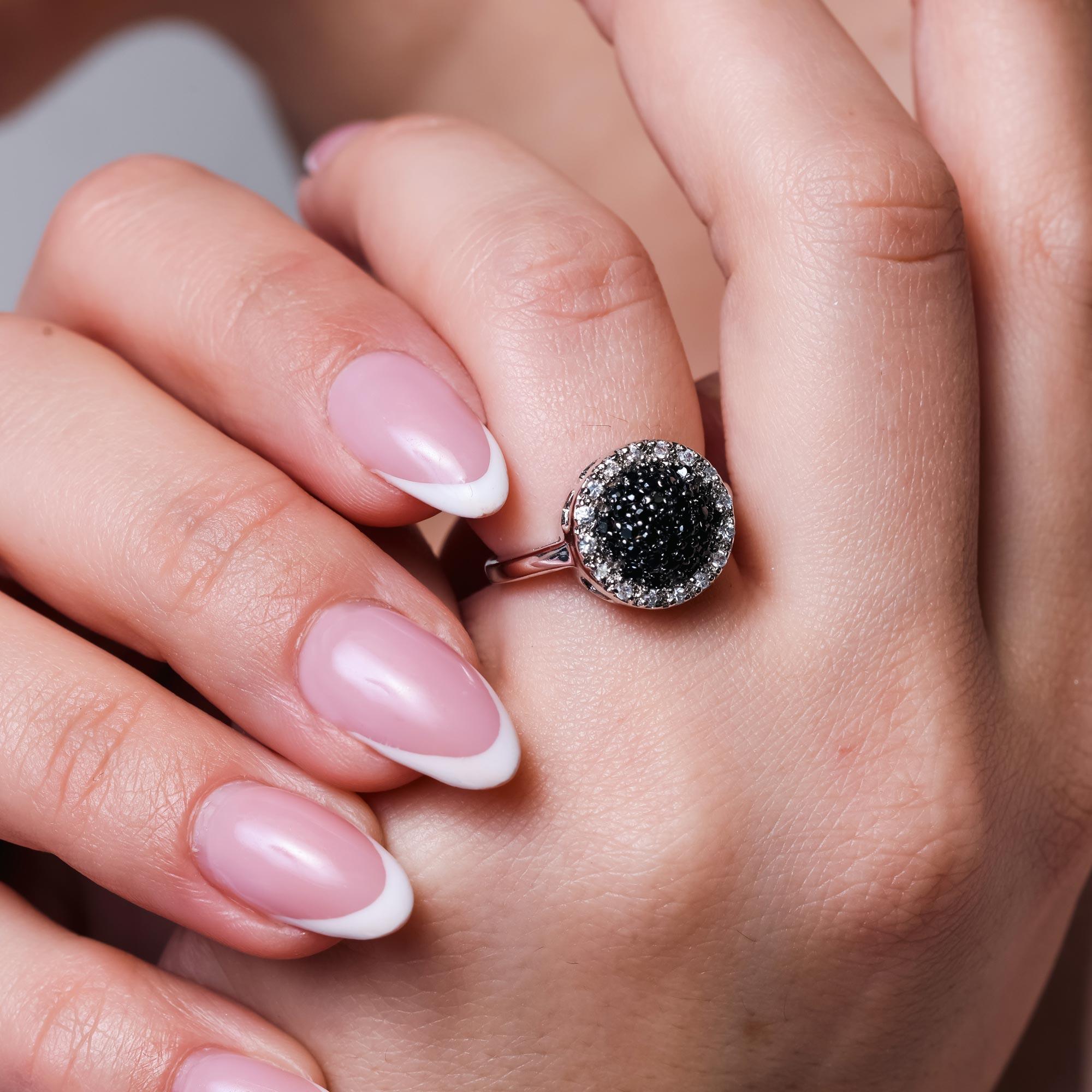 Silver 925 Rhodium and Black Rhodium Plated Clear and Black CZ Circle Ring - BGR00060