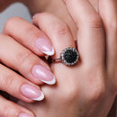 Silver 925 Rhodium and Black Rhodium Plated Clear and Black CZ Circle Ring - BGR00060