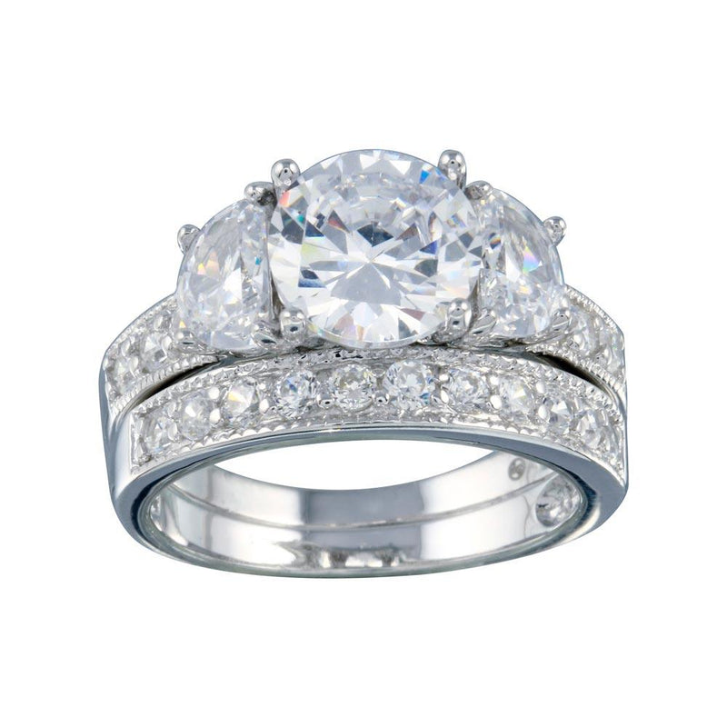 Silver 925 Rhodium Plated Clear Round Center CZ Bridal Ring Set - BGR00069 | Silver Palace Inc.