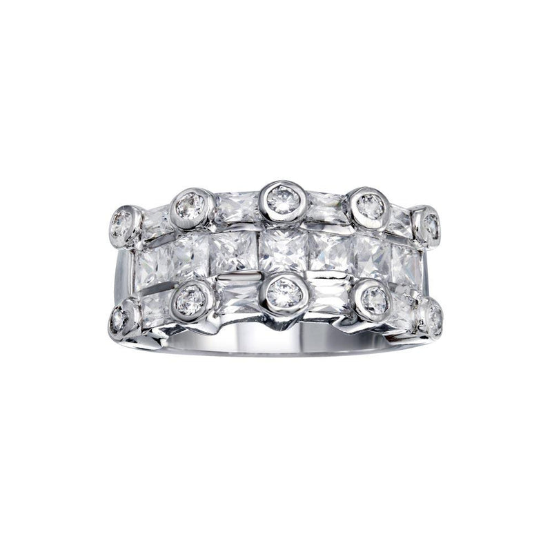 Closeout-Silver 925 Rhodium Plated Multi Shaped Clear CZ Ring - BGR00077 | Silver Palace Inc.