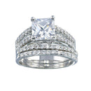 Rhodium Plated 925 Sterling Silver Clear Princess Cut Pave Set CZ Bridal Ring Set - BGR00081