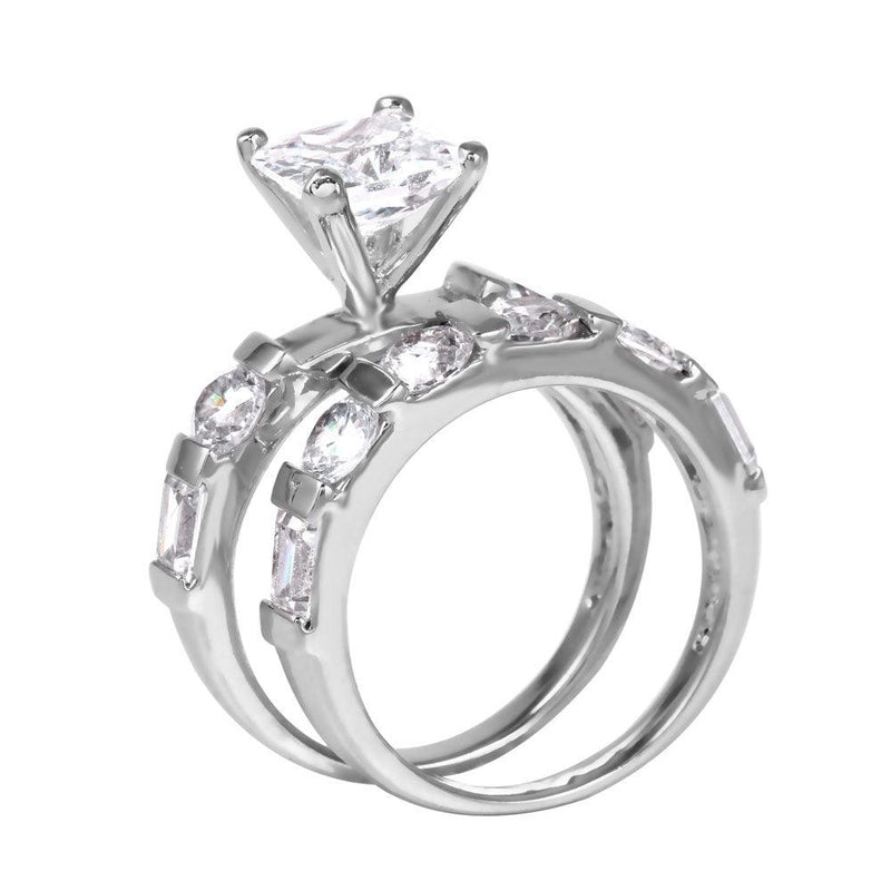 Silver 925 Rhodium Plated Clear CZ Square Ring - BGR00093