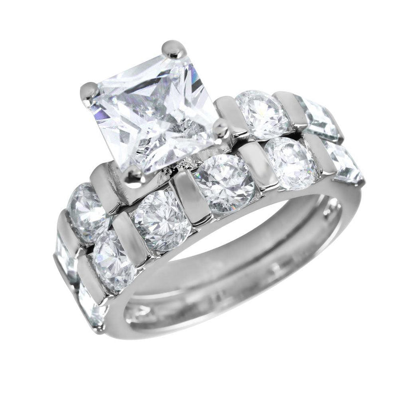 Silver 925 Rhodium Plated Clear CZ Square Ring - BGR00093