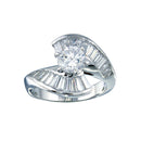 Rhodium Plated 925 Sterling Silver Clear Baguette CZ Wave Ring - BGR00094