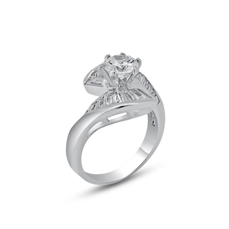 Silver 925 Rhodium Plated Clear Baguette CZ Wave Ring - BGR00094 | Silver Palace Inc.