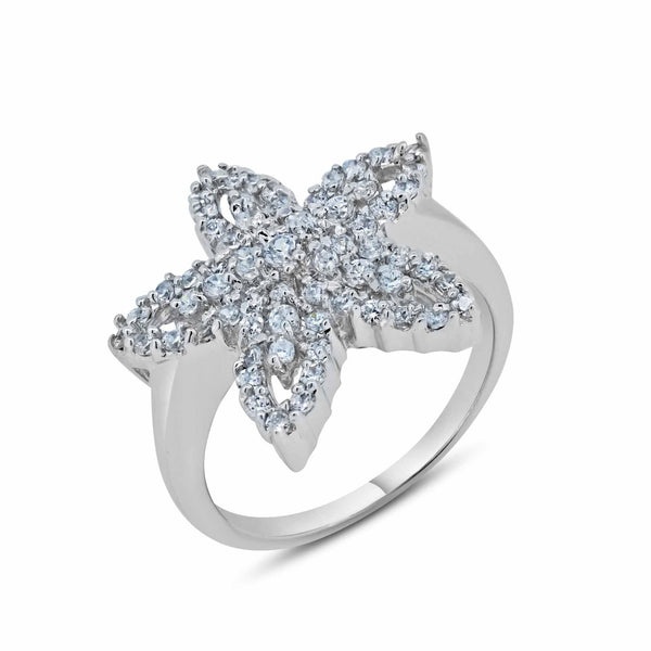 Closeout-Silver 925 Rhodium Plated Clear Pave Set CZ Starfish Ring - BGR00102 | Silver Palace Inc.