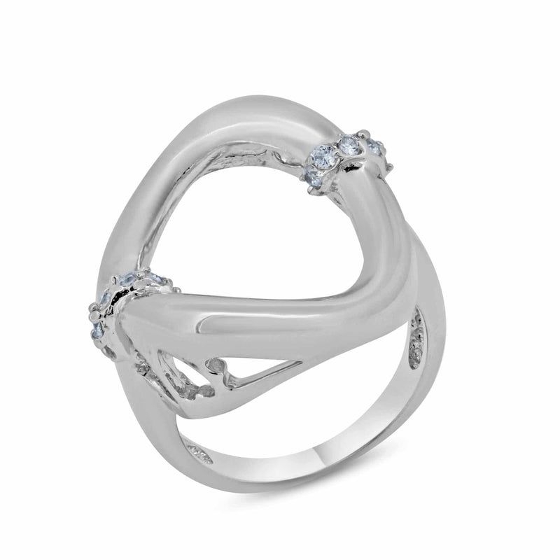 Closeout-Silver 925 Rhodium Plated Clear CZ Open Round Ring - BGR00107 | Silver Palace Inc.