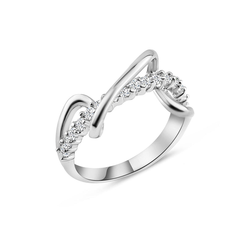 Silver 925 Rhodium Plated CZ Winding Zigzag Ring - BGR00114 | Silver Palace Inc.
