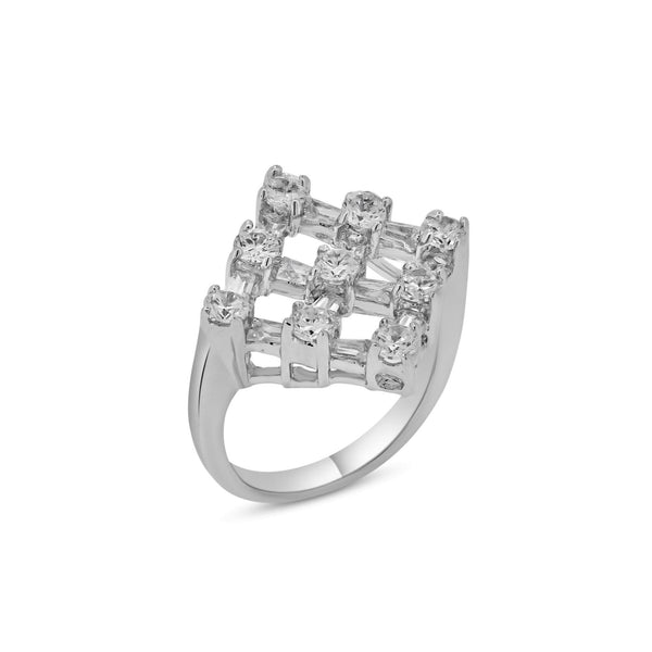 Closeout-Silver 925 Rhodium Plated CZ Square Net Ring - BGR00116 | Silver Palace Inc.