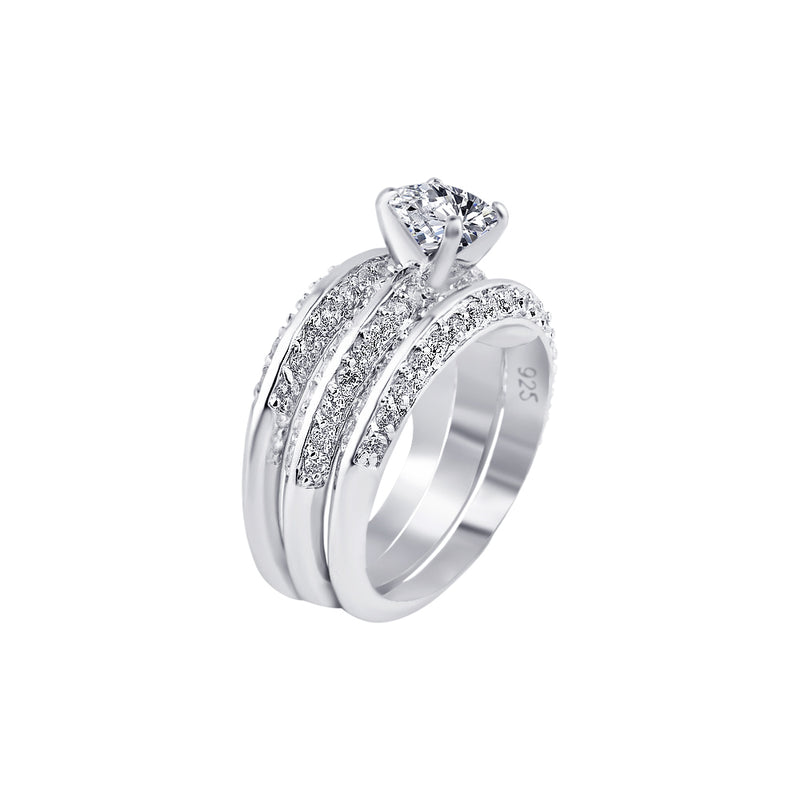Silver 925 Rhodium Plated Clear CZ Bridal Ring Set - BGR00123