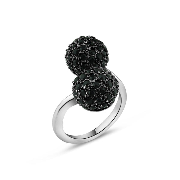 Closeout-Silver 925 Rhodium and Black Rhodium Plated Black CZ Adjustable Ring - BR00133 | Silver Palace Inc.