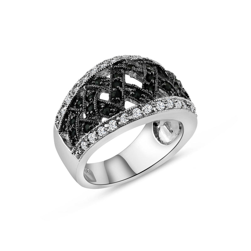 Closeout-Silver 925 Rhodium and Black Rhodium Plated Clear and Black CZ Net Ring - BGR00139 | Silver Palace Inc.