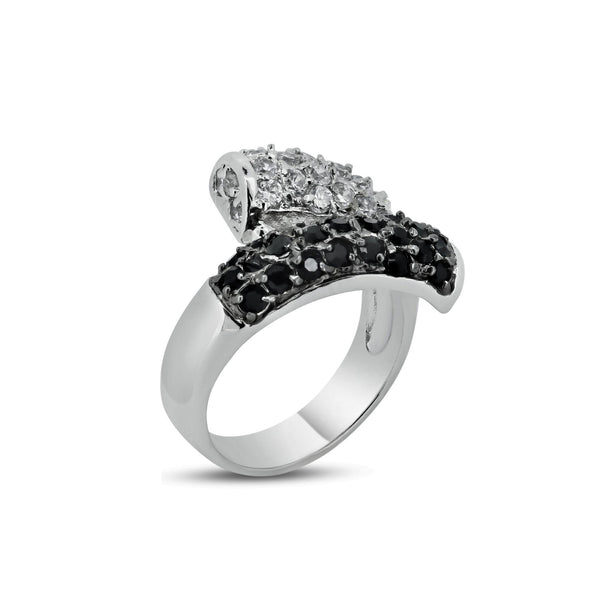 Closeout-Silver 925 Rhodium and Black Rhodium Plated Pave Set Clear and Black CZ Wrap Ring - BGR00141 | Silver Palace Inc.