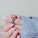 Silver 925 Rhodium Plated Diamond Shaped Black and Clear CZ Ornate Ring - BGR00144