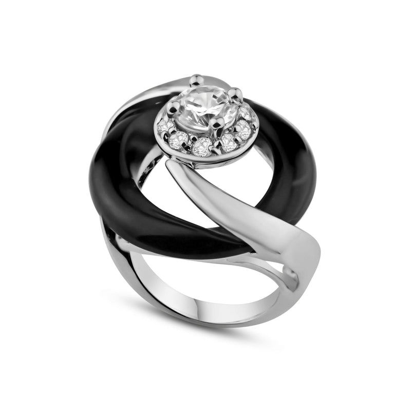 Closeout-Silver 925 Rhodium and Black Rhodium Plated Center CZ Black Onyx Ring - BGR00165 | Silver Palace Inc.