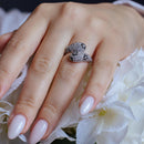 Silver 925 Rhodium Plated Black and Clear CZ Flower Ring - BGR00197