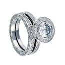 Rhodium Plated 925 Sterling Silver Clear CZ Round Bridal Ring Set - BGR00199