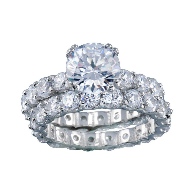 Juego de anillos de novia con circonita central cuadrada transparente bañada en rodio de plata 925 - BGR00212