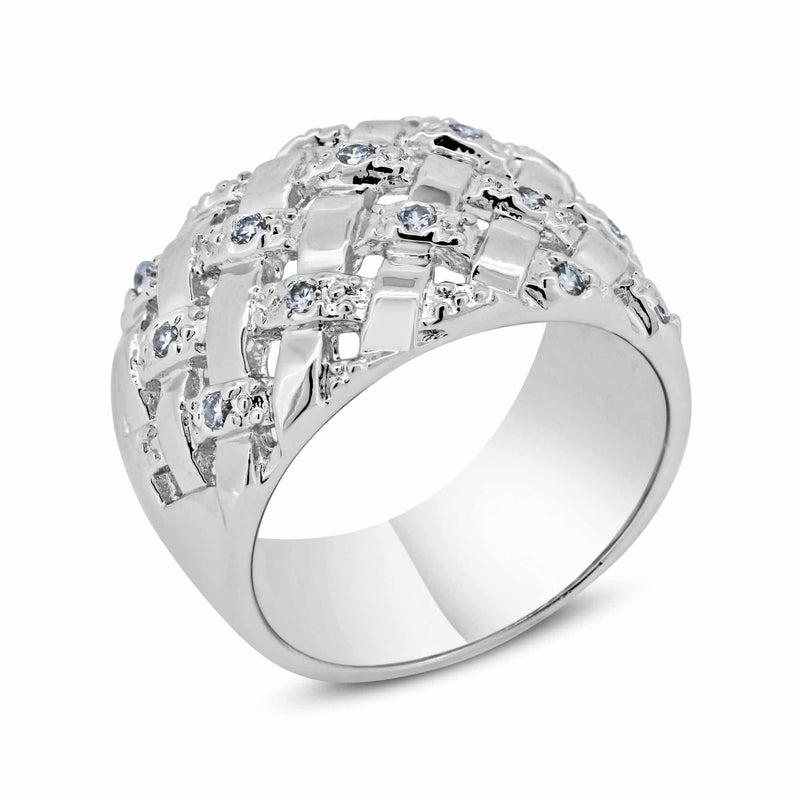 Closeout-Silver 925 Rhodium Plated Clear CZ Net Ring - BGR00218 | Silver Palace Inc.
