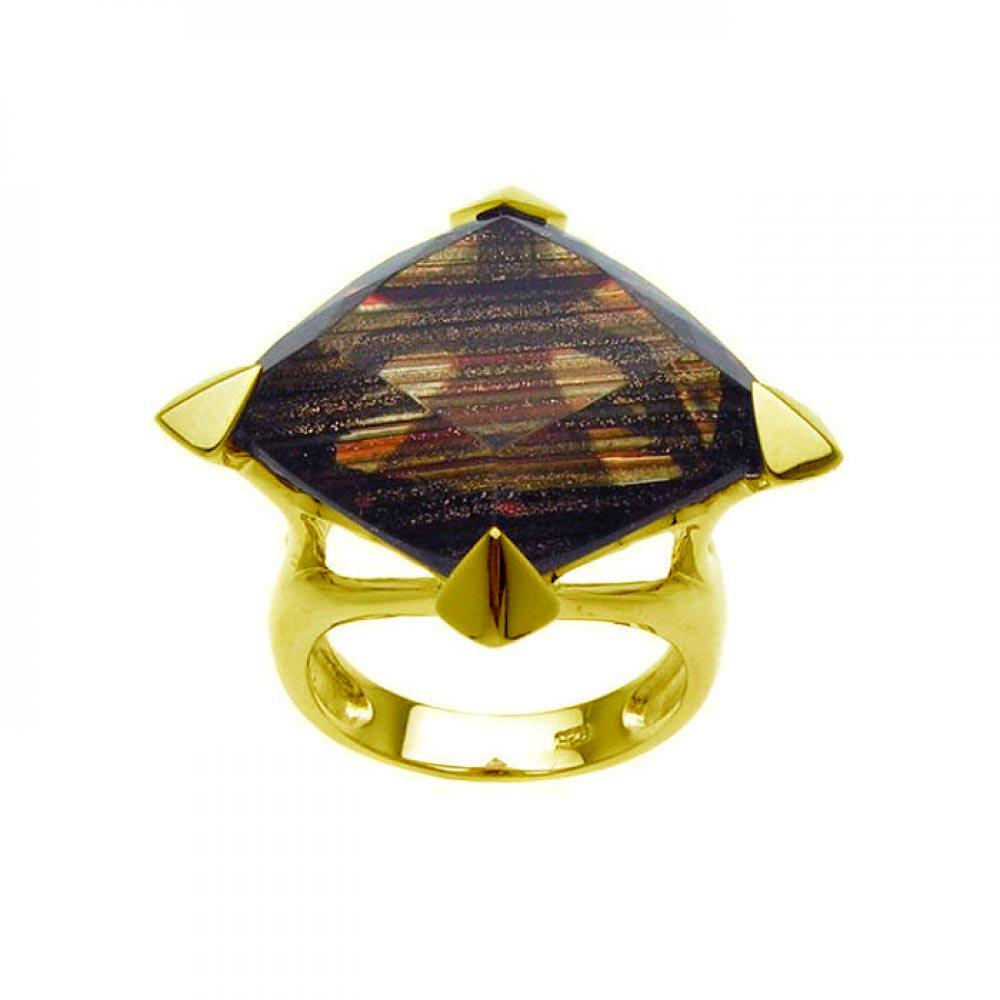 Closeout-Silver 925 Gold Plated Diamond Shaped Champagne CZ Ring - BGR00225 | Silver Palace Inc.