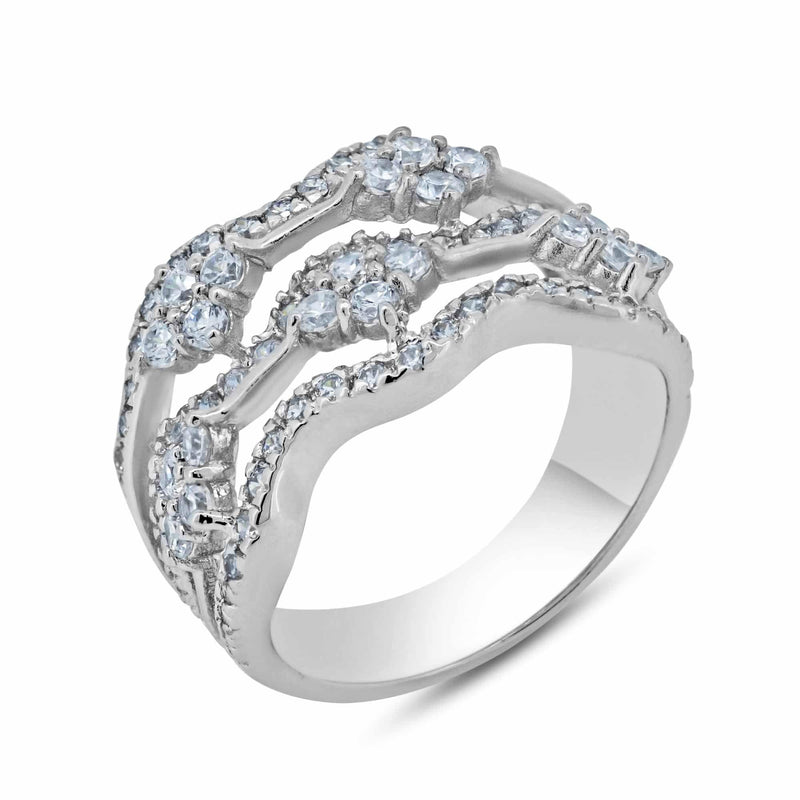 Silver 925 Rhodium Plated Clear CZ Wave Ring - BGR00247 | Silver Palace Inc.