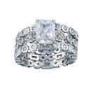 Rhodium Plated 925 Sterling Silver Clear CZ Multi Shaped Bridal Engagement Ring Set - BGR00250 | Silver Palace Inc.