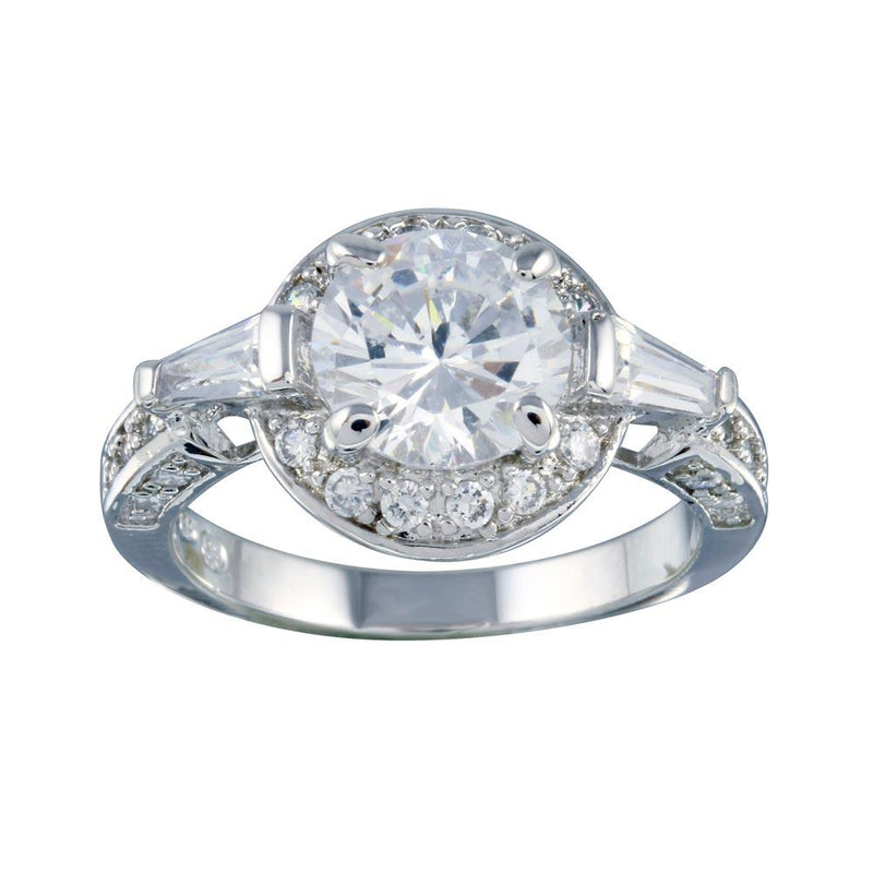 Silver 925 Rhodium Plated Clear CZ Round Bridal Ring - BGR00254 | Silver Palace Inc.