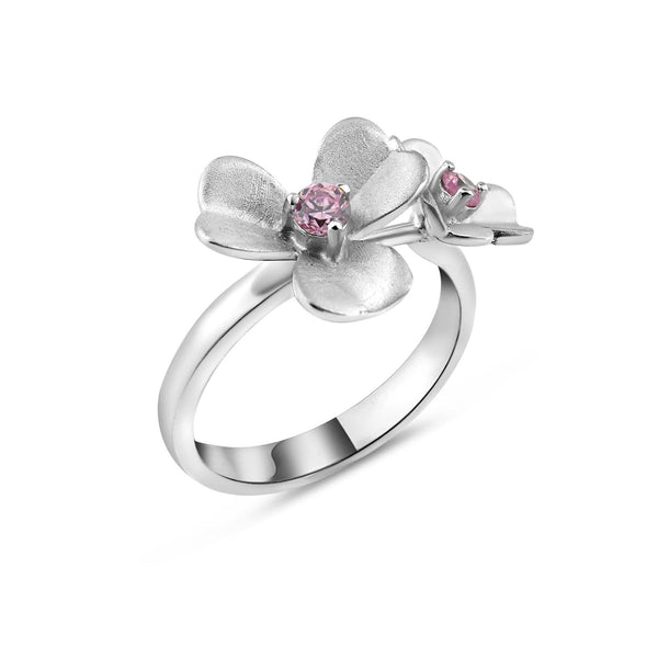 Closeout-Silver 925 Rhodium Plated Pink CZ Flower Ring - BGR00262 | Silver Palace Inc.