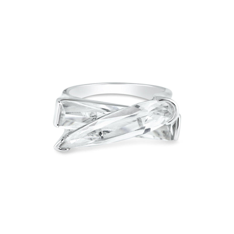 Silver 925 Rhodium Plated Clear CZ Criss Cross Ring - BGR00299 | Silver Palace Inc.