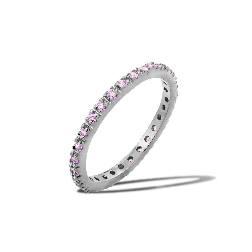 Silver 925 Rhodium Plated Plated Birthstone Inlay Eternity Ring June - BGR00339JUN | Silver Palace Inc.