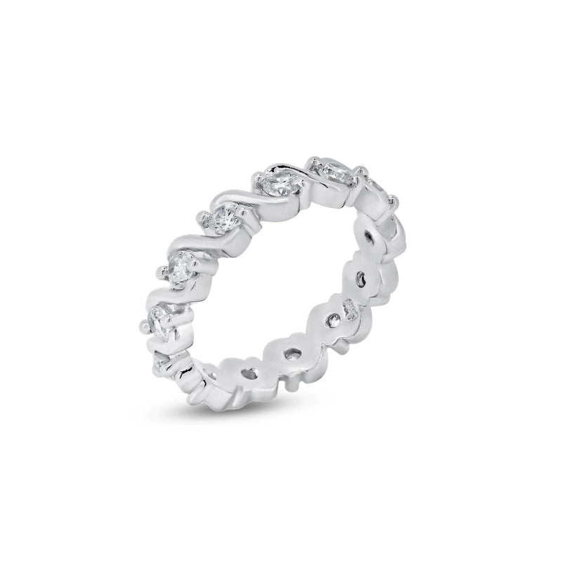 Silver 925 Rhodium Plated Clear CZ Wave Eternity Ring - BGR00364 | Silver Palace Inc.