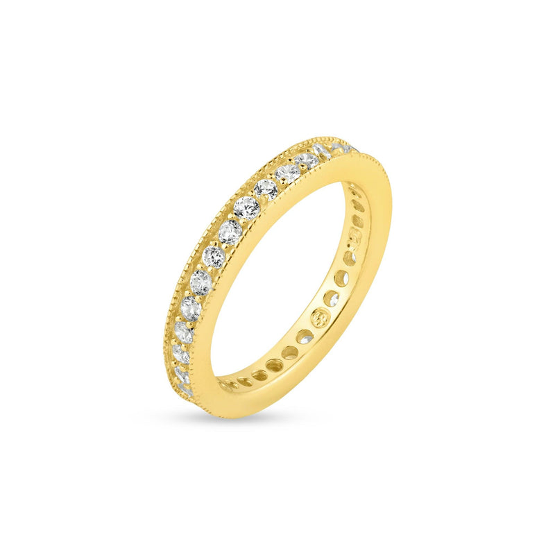 Silver 925 Gold Plated Clear CZ Stackable Eternity Ring - BGR00375