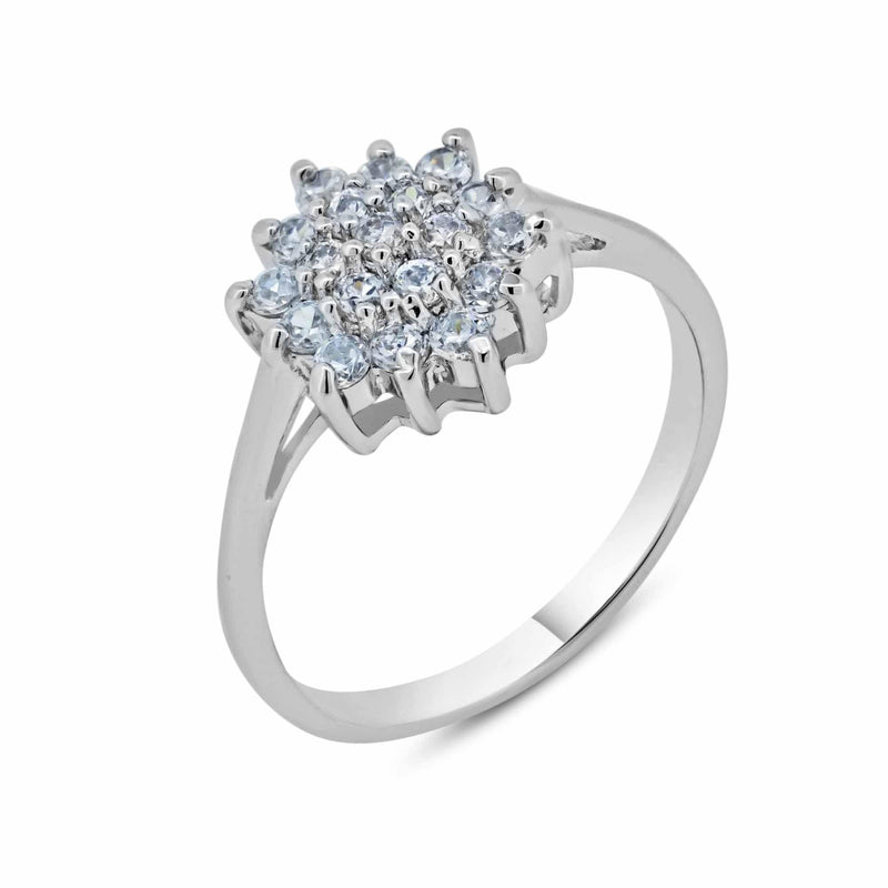 Silver 925 Rhodium Plated Clear Cluster CZ Flower Ring - BGR00391 | Silver Palace Inc.
