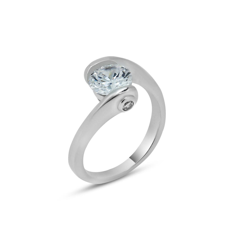 Silver 925 Rhodium Plated Clear Round Center CZ Overlap Twist Ring - BGR00392 | Silver Palace Inc.