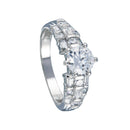 Rhodium Plated 925 Sterling Silver Clear Baguette Round CZ Bridal Ring - BGR00393